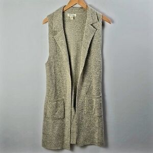 Monteau Cream and Gray Knit Open Front Sweater Vest Cardigan Sz S Cottagecore